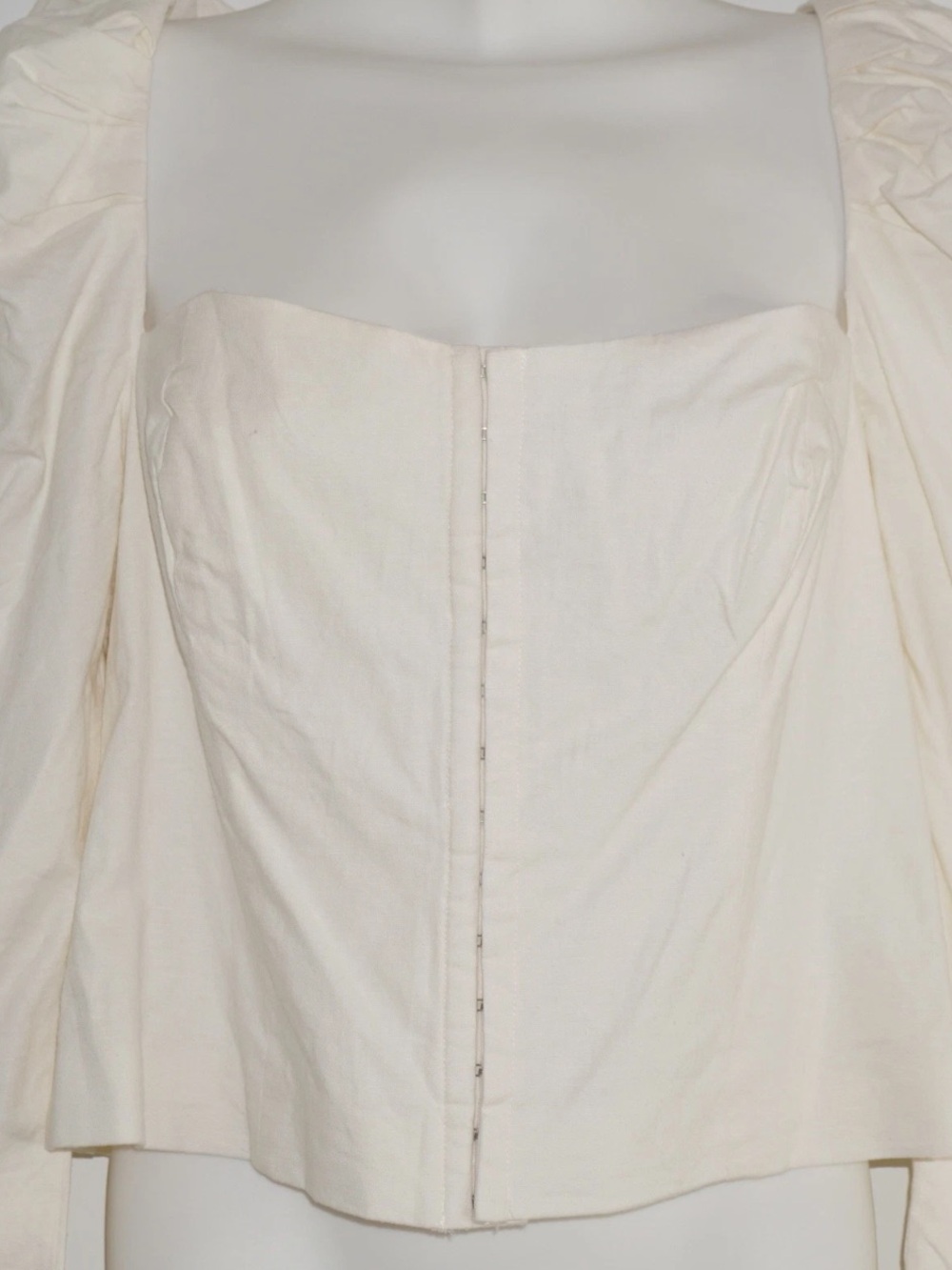 LPA Ildalia Cream Corset Puff Sleeve Top Size: XL Linen Blend Cottagecore - Picture 4 of 10